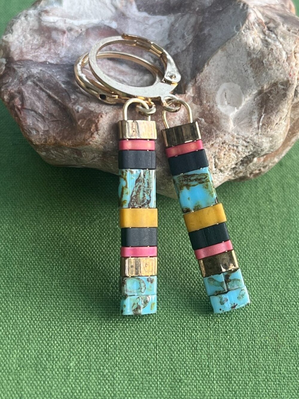 Tila Beaded Dangle Earrings | Turquoise Picasso | Minimalist Southwestern